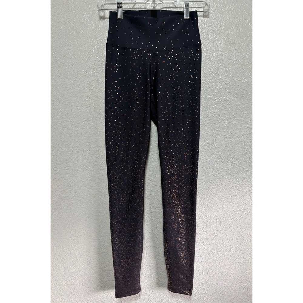 Peloton Womens Small Navy Blue Rose Gold Foil Splatter High Rise Leggings USA S